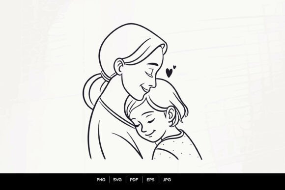 Mother Child Hug: Tender Line Art for Real Projects