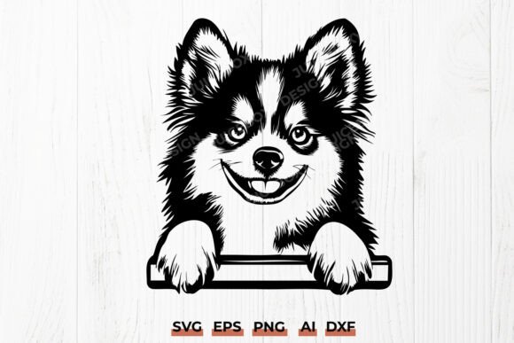 Peeking Pomsky SVG Cute Fluffy Dog DXF
